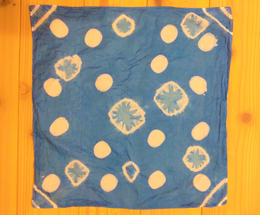 Indigo-dyed handkerchief in Chogen no Sato Village